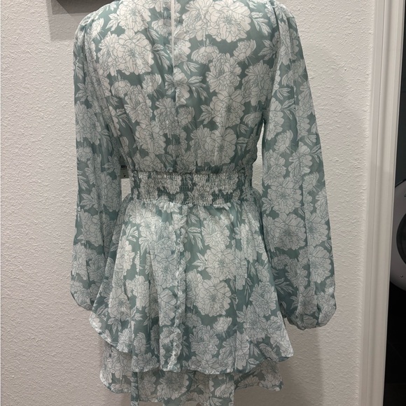 Altar'd State Floral Long Sleeve Dress in Green and White - Picture 2 of 2
